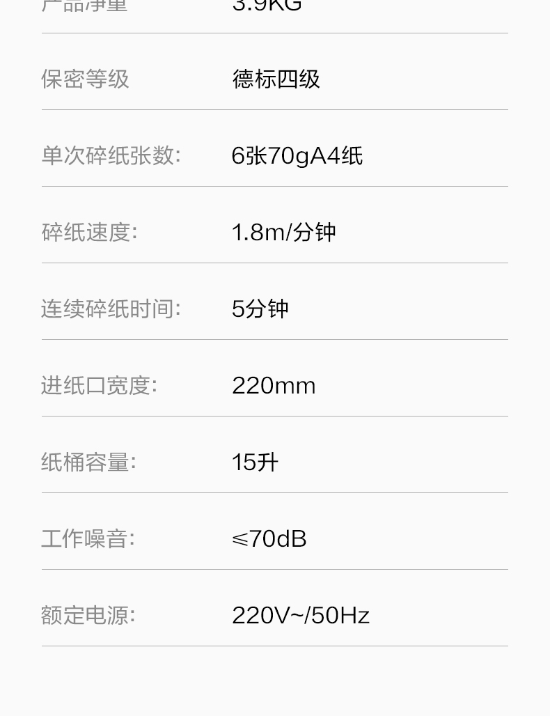 得力GA150碎纸机电动白色四级保密15L容量可带钉碎纸文件高速碎纸