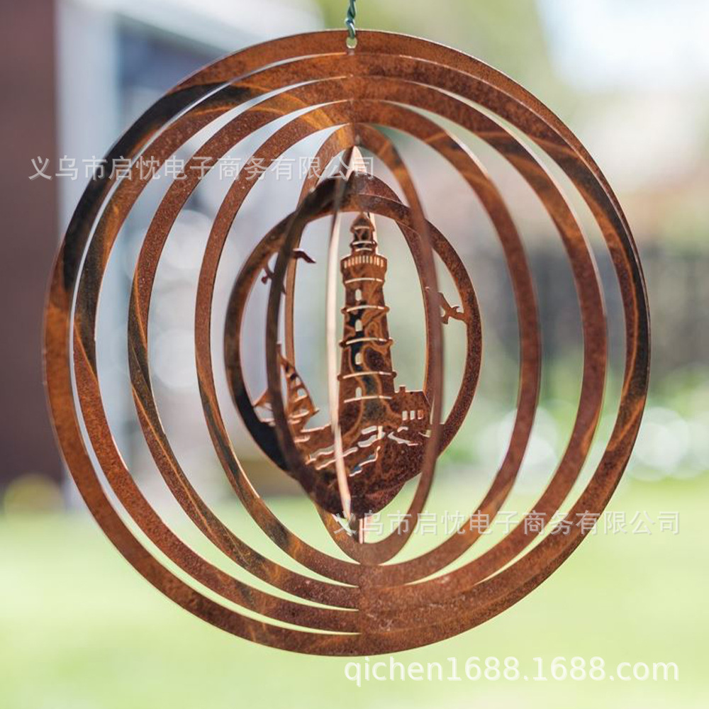 Factory direct sales supply Amazon independent station rusty metal wind chimes 3D heart wind chimes garden outdoor decoration