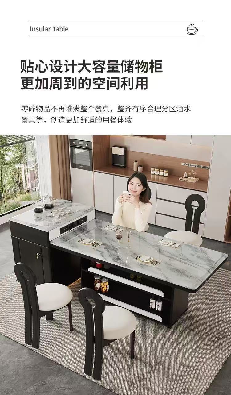 Light luxury ultra crystal island dining table with integrated retractable multifunctional household small unit modern kitchen bar table dining table