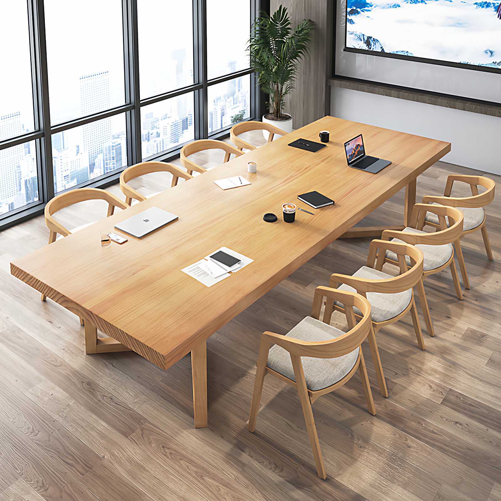 Solid wood conference table, modern and simple rectangular table, office workspace, large table, customizable library reading table