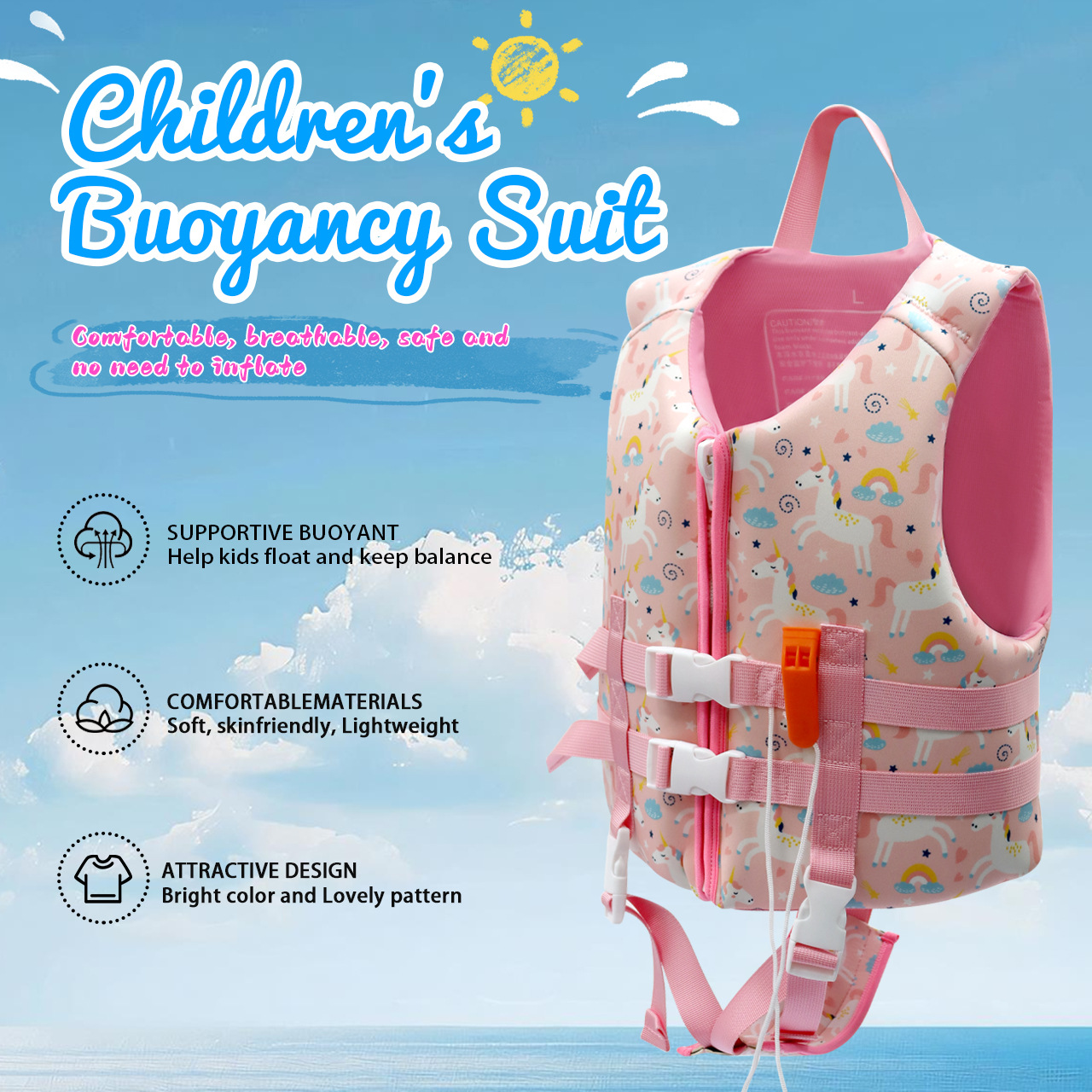Cross border children's life jackets, diving materials, cartoon printed warm water buoyancy jackets, swimming vests for men and women aged 3-12