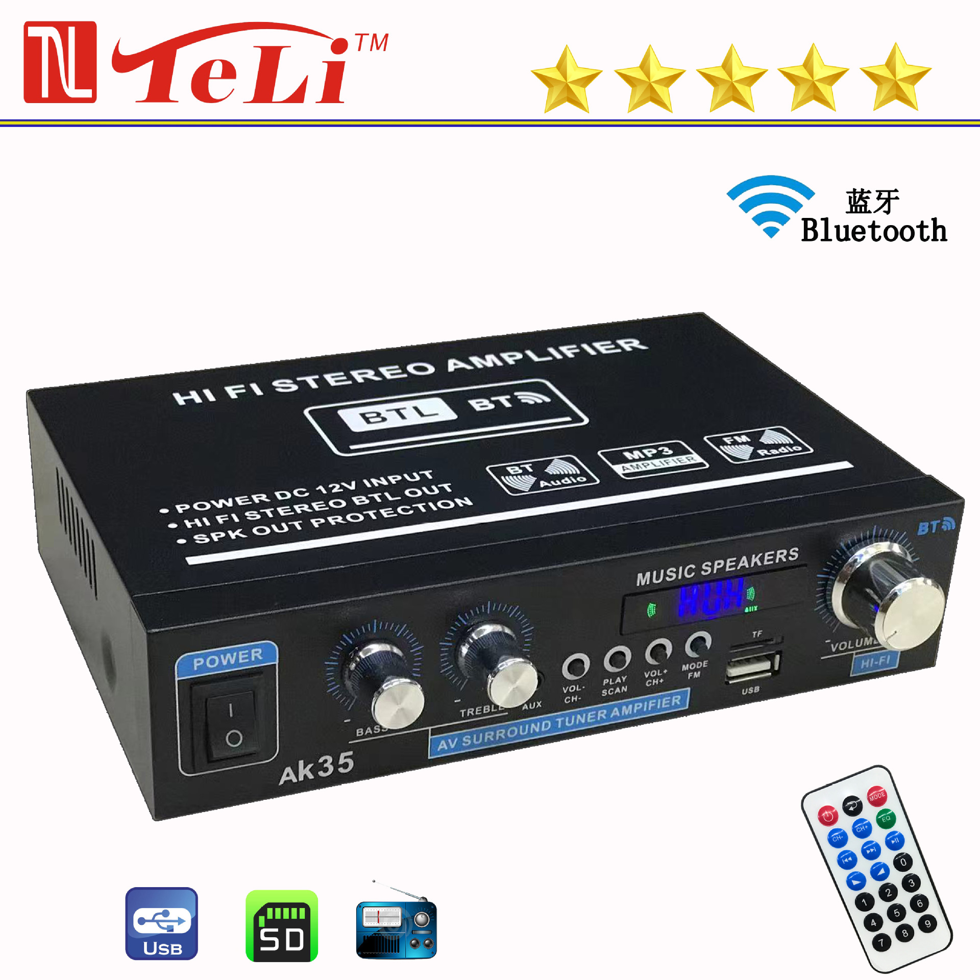Усилитель HiFi стерео AK-35 с Bluetooth и USB