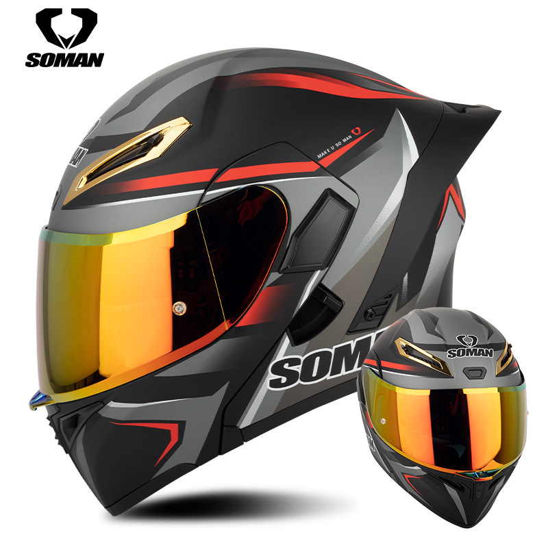 Недавно модернизированный Soman Dual Lins открыл шлем Four Seasons Riding Smope Safe Helme SM955-S с цветной линзой