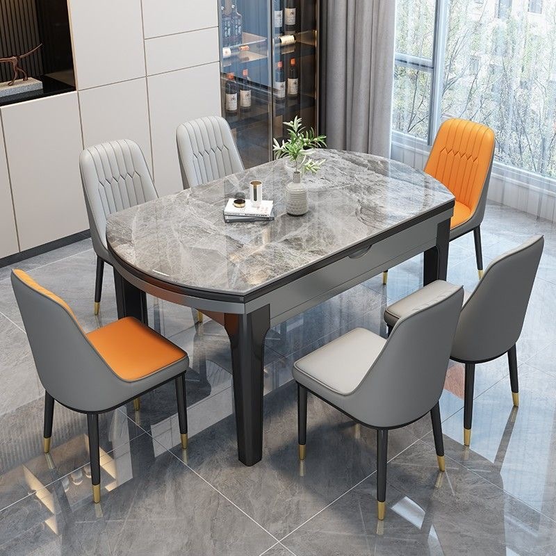 Solid wood rock board dining table and chair combination for small household use, foldable and extendable multifunctional with induction cooker, light luxury and simple design