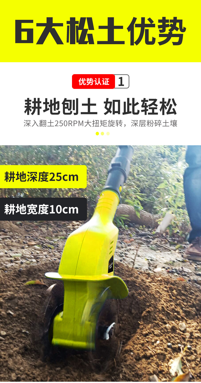 优乐芙手持锂电微耕机松土机农用翻土机小型家用电动锄头旋耕机