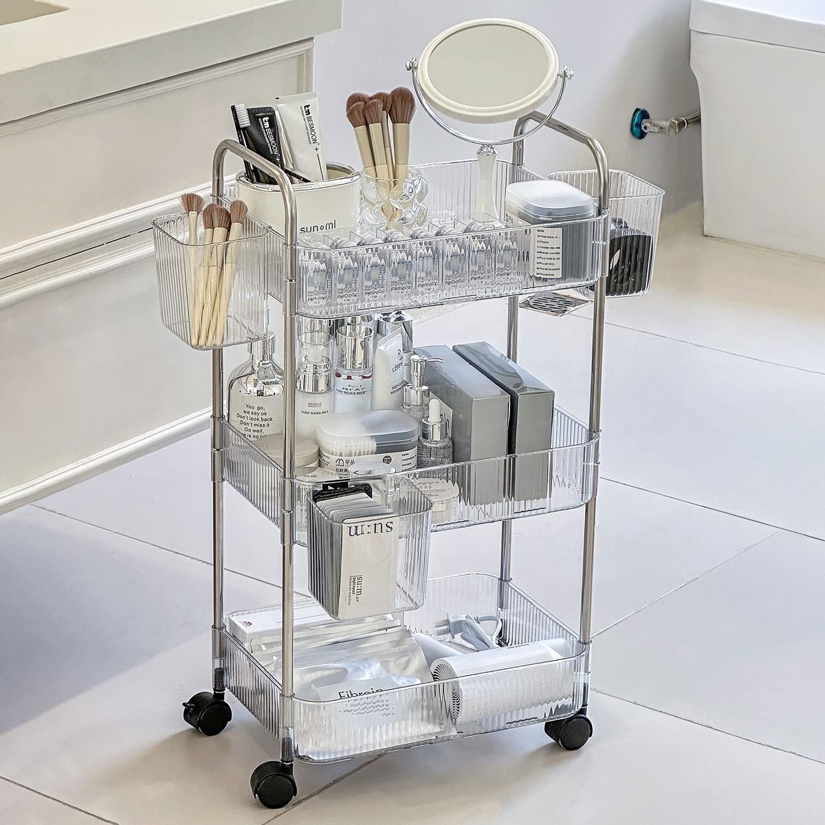 High aesthetic acrylic trolley, bathroom and bathroom storage rack, multifunctional kitchen and snack multi-layer storage rack