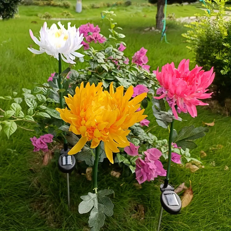 Solar simulation chrysanthemum automatic sensing single head decoration courtyard garden wedding props silk atmosphere lamp