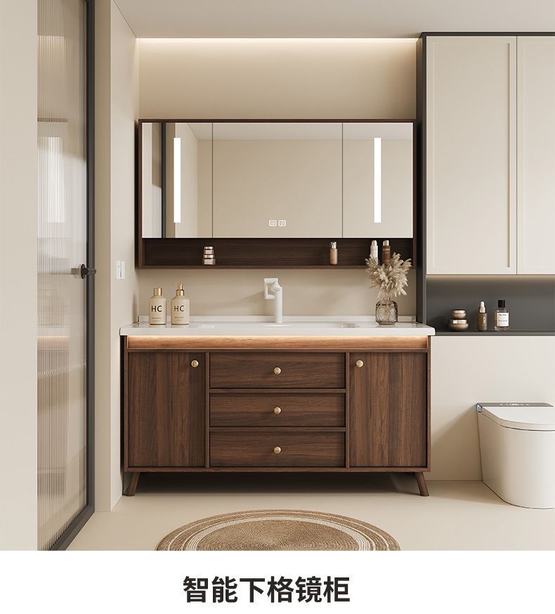 Walnut washbasin, bathroom cabinet, combination bathroom, hand washing and washing ceramic integrated washbasin, new Chinese style