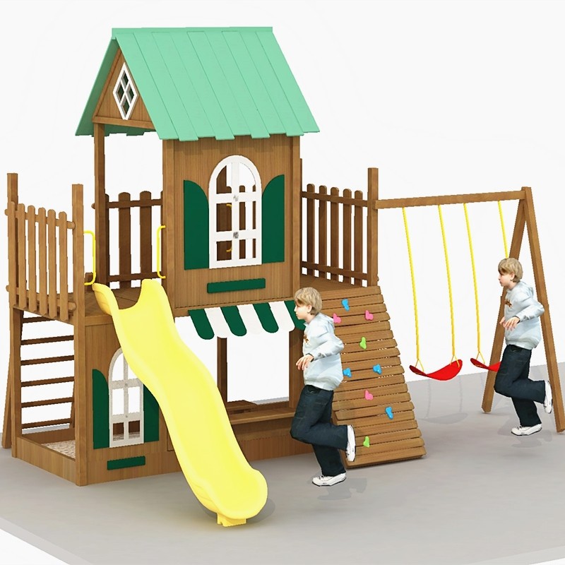 Outdoor African Yellow Pear Wood Multi functional Sensory Integration Physical Fitness Children's Toys Slide Swing Climbing Home Cabin
