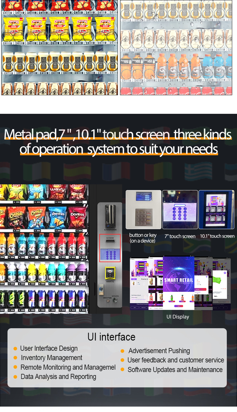 Export vending machine with 24-hour cooling, beverage vending machine, snack vending machine, self-service vending machine