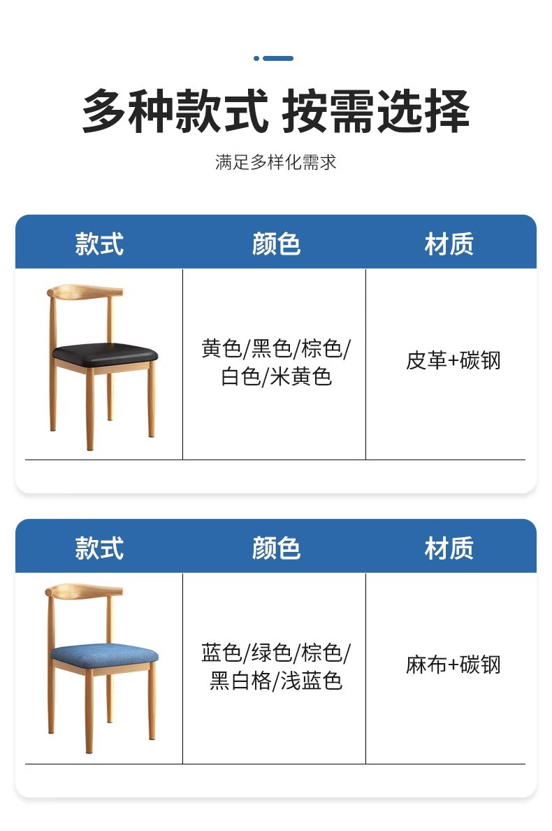 Dining chairs for home use, Nordic backrest chairs, desks, modern and minimalist dormitories, university dining rooms, iron horn chairs