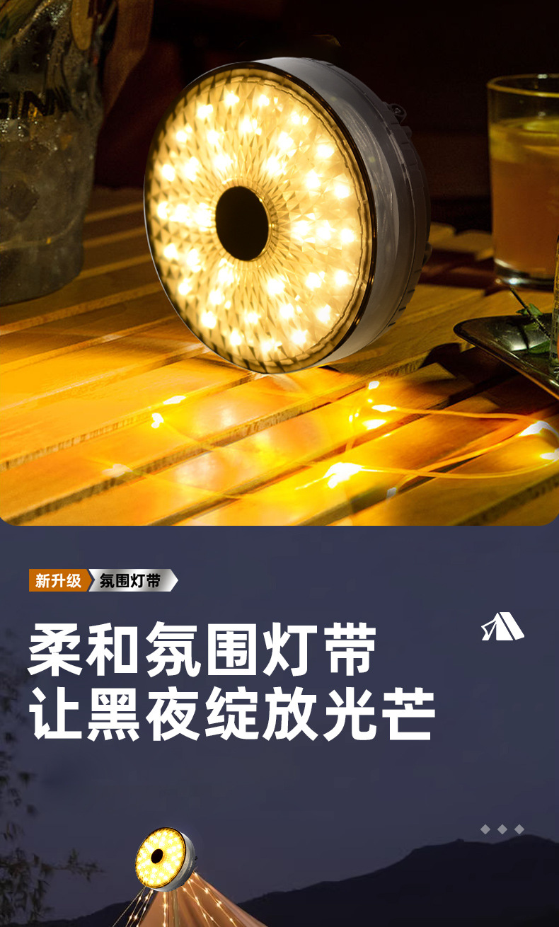 Cross border new solar powered 20 meter camping light tape measure storage LED camping light string tent emergency atmosphere