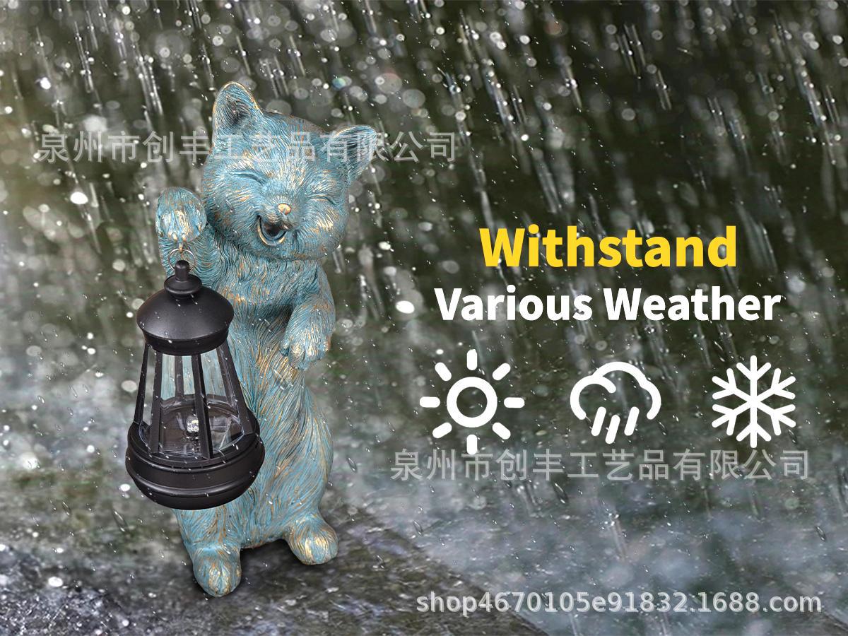 户外太阳能庭院灯摆件小猫提灯树脂工艺品雕像花园庭院装饰品摆件