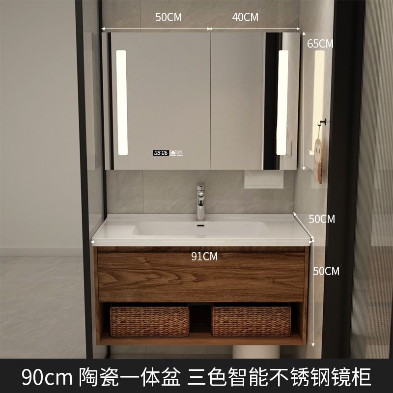 Light luxury black walnut color bathroom cabinet combination bathroom sink ceramic integrated washbasin sink sanitary ware