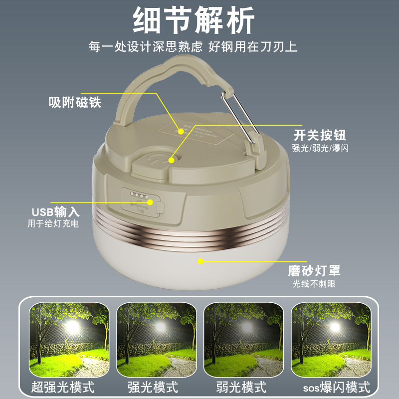 Camping lamp with long battery life, Amazon cross-border e-commerce, super bright mini tent, outdoor camping lamp, charging lighting lamp