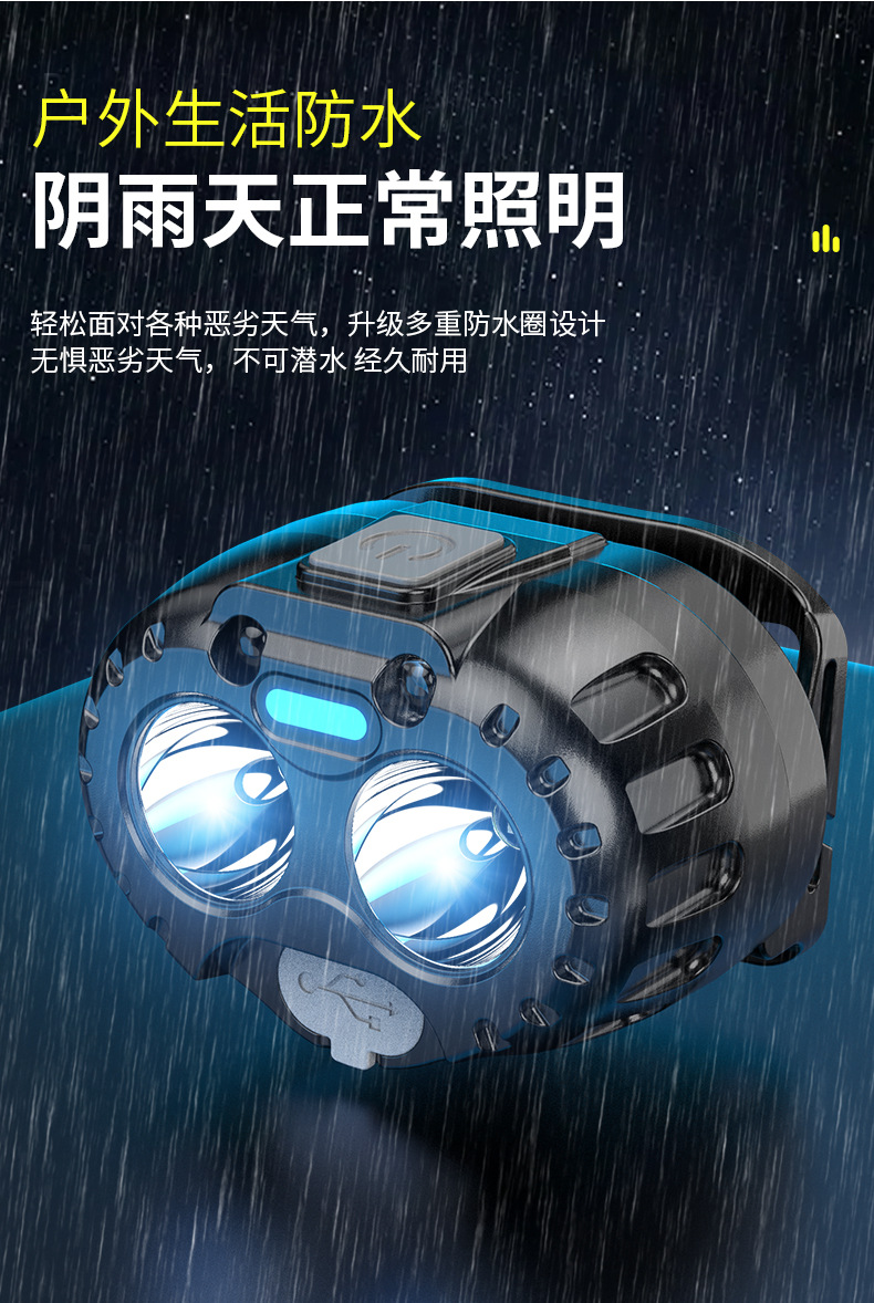 Induction headlights with long battery life, strong light charging, ultra bright LED outdoor fishing lamp head, wearable mining lamp flashlight wholesale