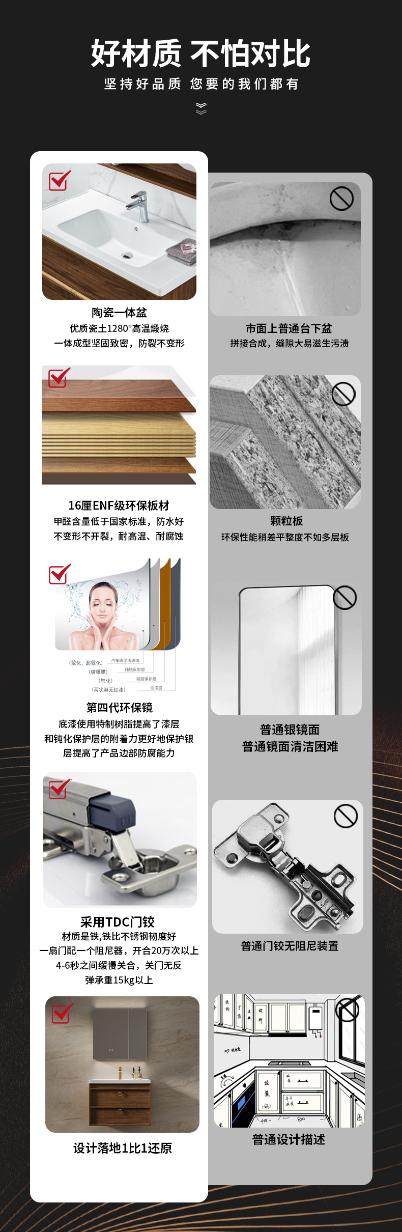 Walnut wood antique style bathroom cabinet, ceramic integrated basin, bathroom washbasin, intelligent mirror cabinet, origin factory