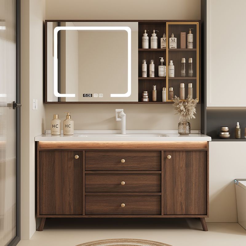 Walnut washbasin, bathroom cabinet, combination bathroom, hand washing and washing ceramic integrated washbasin, new Chinese style