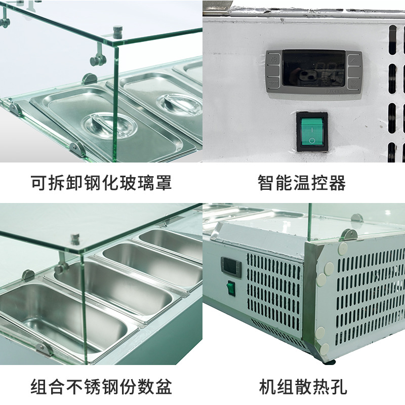 Commercial salad dressing table, fruit scoop table, glass display cabinet, pizza operation table, refrigerated salad preservation cabinet
