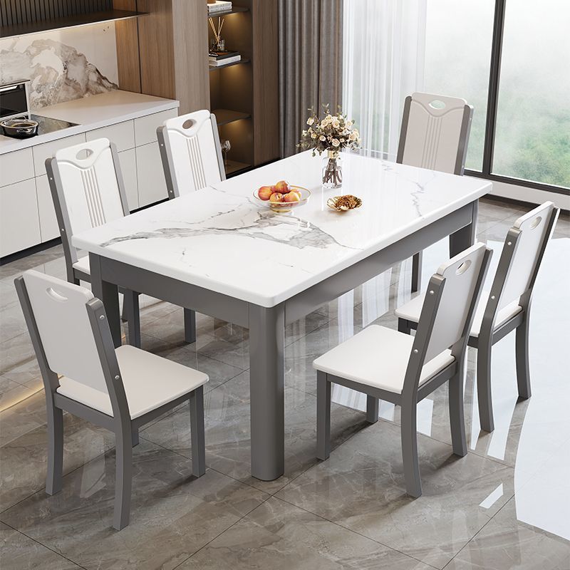 Solid wood square table with induction cooker, small household rectangular dining table, marble dining table and chair combination, modern and simple