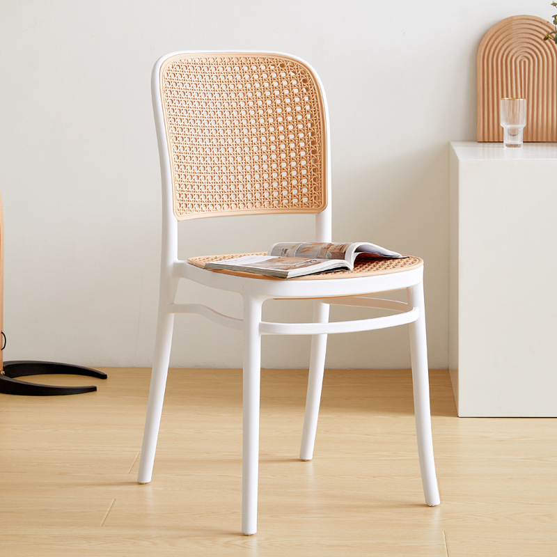 Modern minimalist plastic wicker chair for home dining, stackable backrest chair, Nordic vintage chair, restaurant hollowed out chair