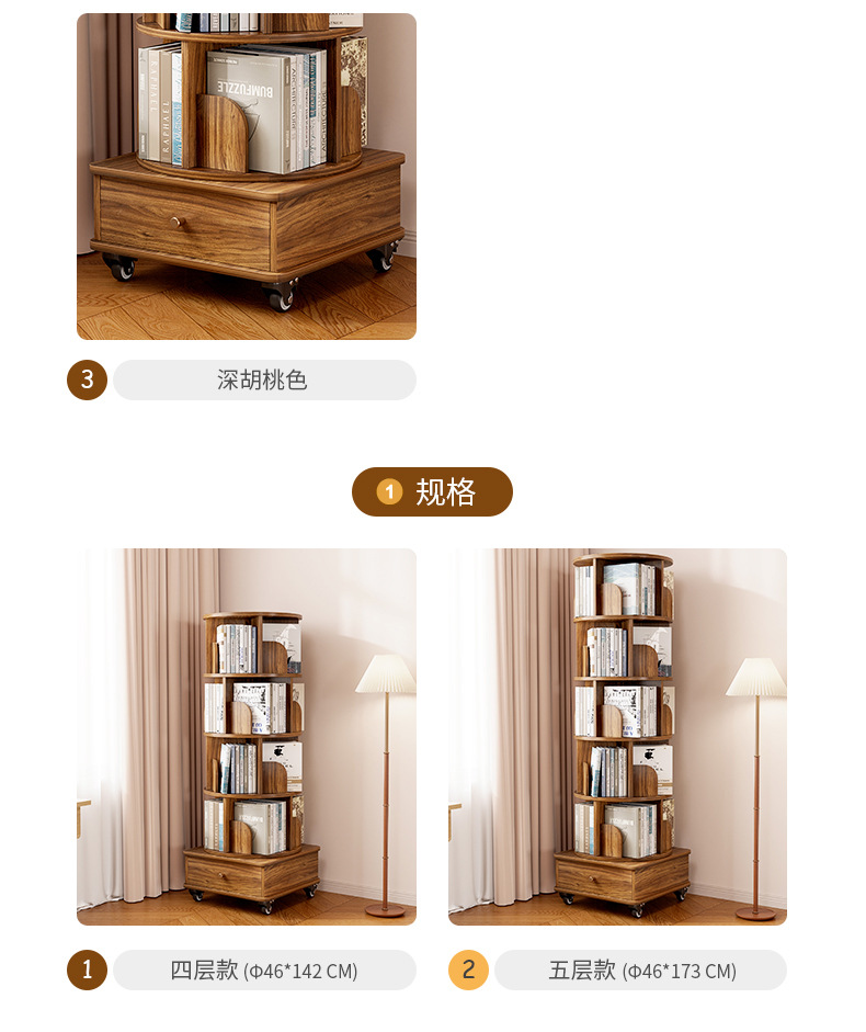360 degree rotating bookshelf, floor standing storage rack, picture book rack, household student portable bookshelf with wheels, easy to move