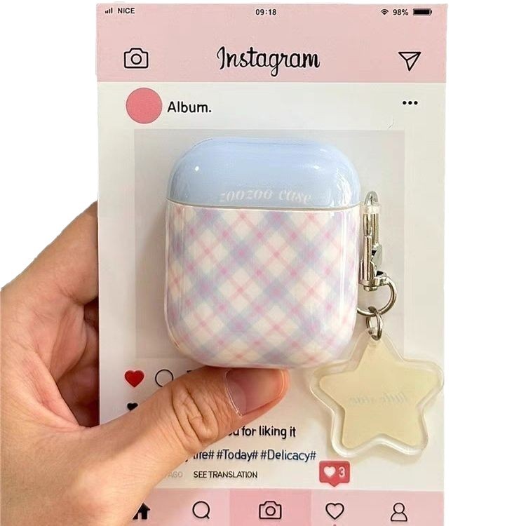 Personalized Ins, niche color blocking grid pattern, Apple's new AirPods, spro3 Bluetooth earphones, 4th generation protective case, 3rd generation 2