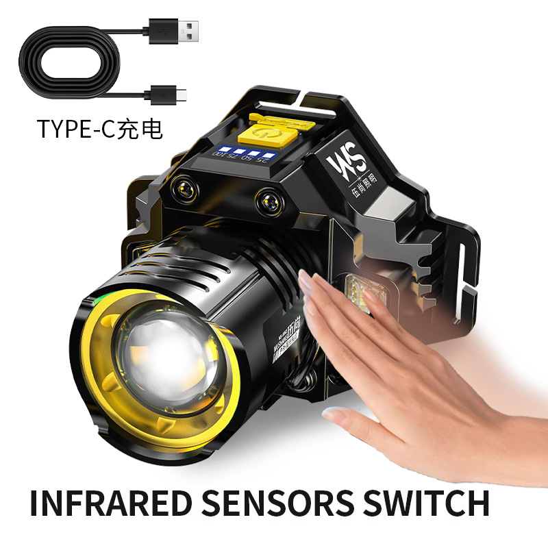 DaKe cross-border ultra bright light night fishing induction mine USB charging emergency intelligent head mounted outdoor lighting