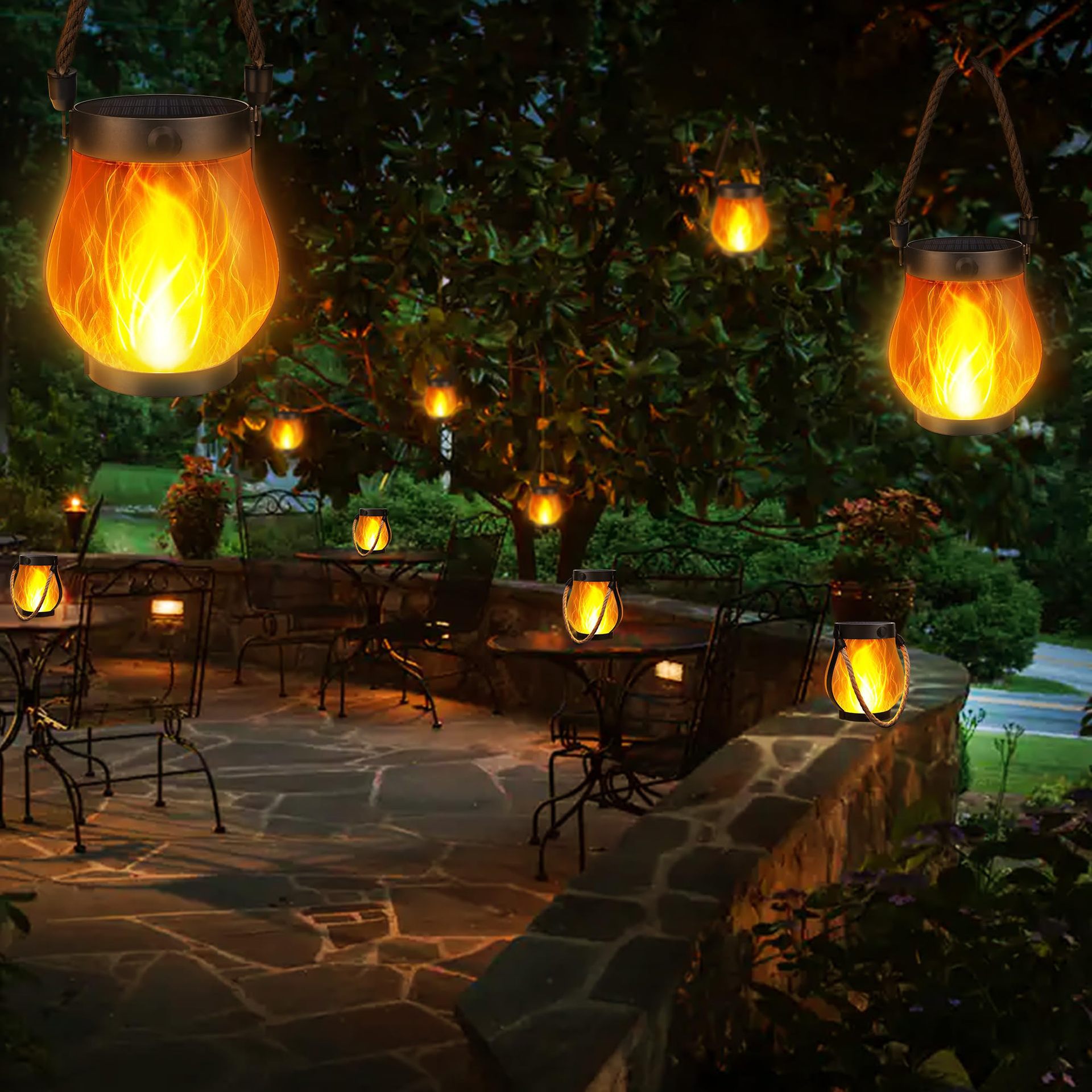 Cross border solar flame lamp hemp rope lantern courtyard garden decoration Mason lamp solar USB courtyard lamp