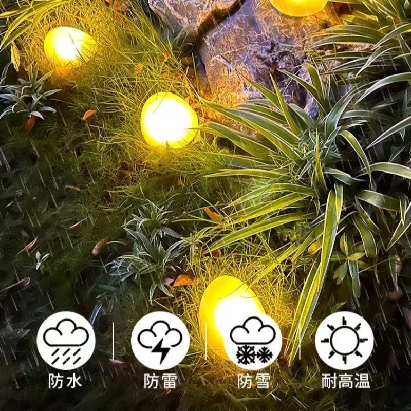 Outdoor solar pebble courtyard lamp, colorful waterproof and rainproof simulation stone lamp, garden warm light decorative lamp