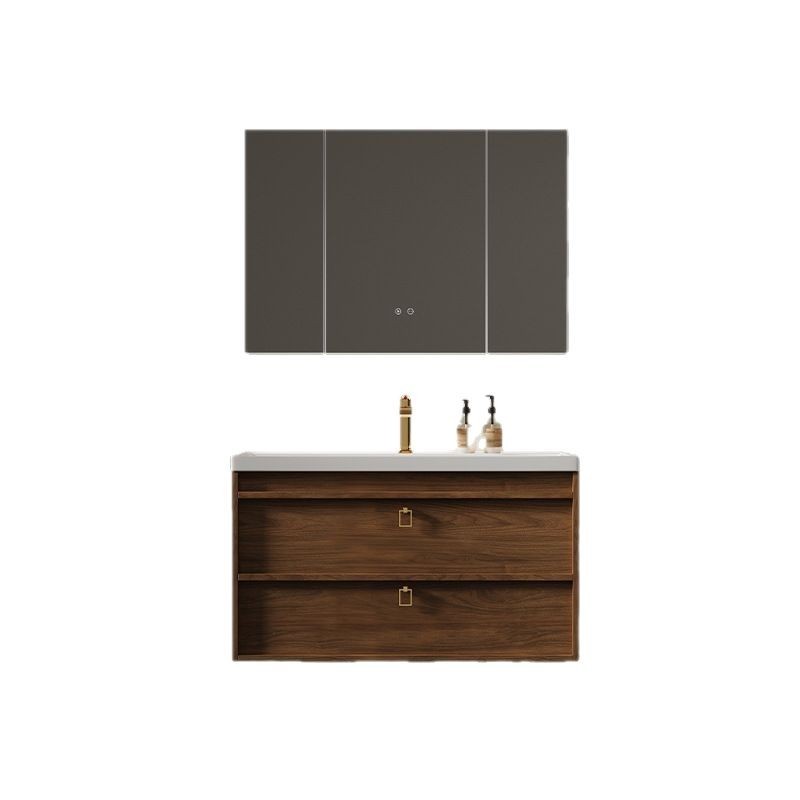 Walnut wood antique style bathroom cabinet, ceramic integrated basin, bathroom washbasin, intelligent mirror cabinet, origin factory