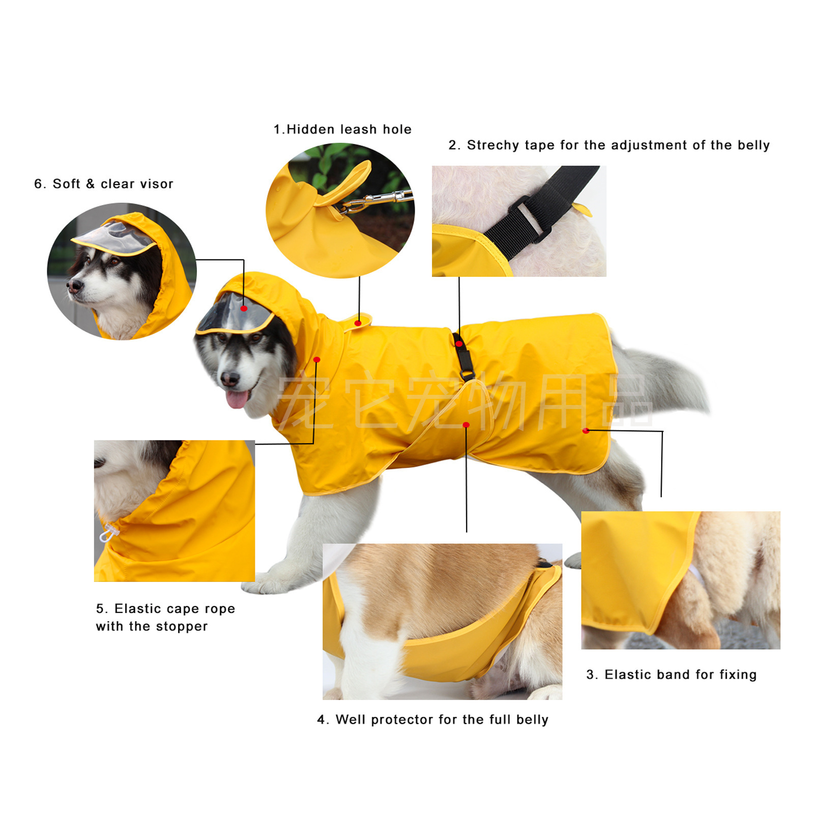 Печать It Casual Dog Rainscoat Scloak Bag Belly Corgi Teddy Golden Retriever Pet Raint Paint Легко носить одежду для собак Амазонки