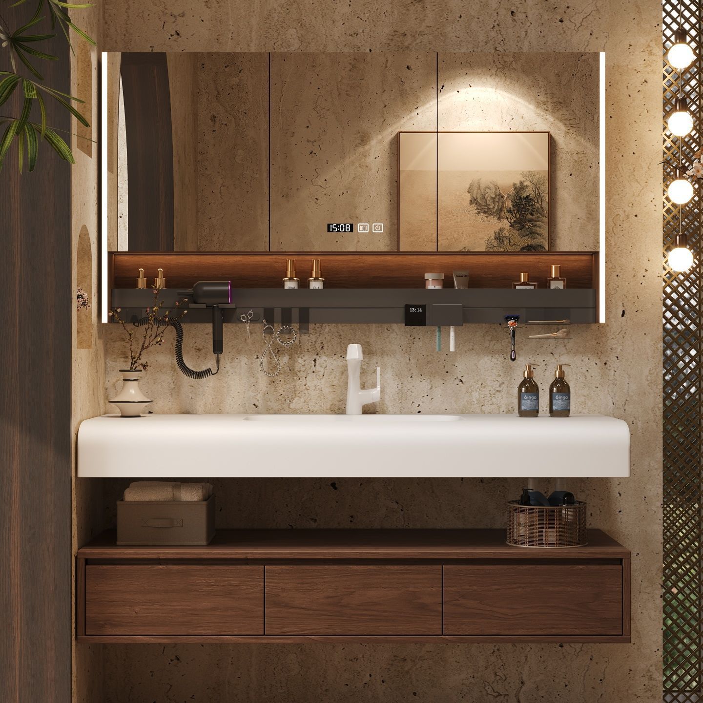 Middle ancient style new bathroom cabinet combination walnut wood skin feeling integrated basin washbasin washbasin washbasin sink bathroom cover
