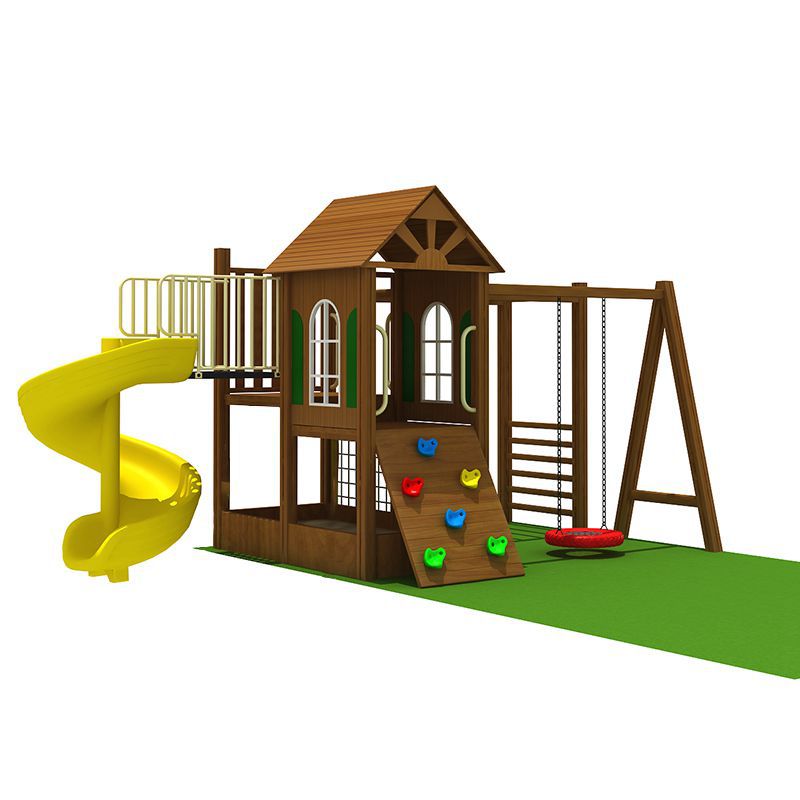 Outdoor African Yellow Pear Wood Multi functional Sensory Integration Physical Fitness Children's Toys Slide Swing Climbing Home Cabin