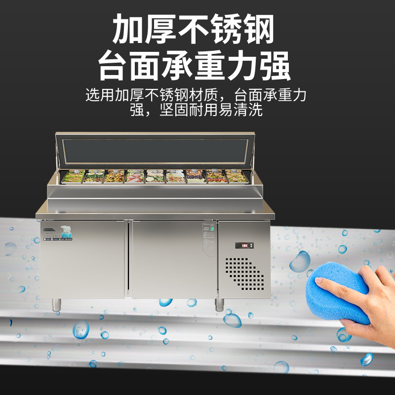 Salad table pizza commercial refrigerated salad table sushi fruit scoop operation table refrigerated workbench freezer display cabinet
