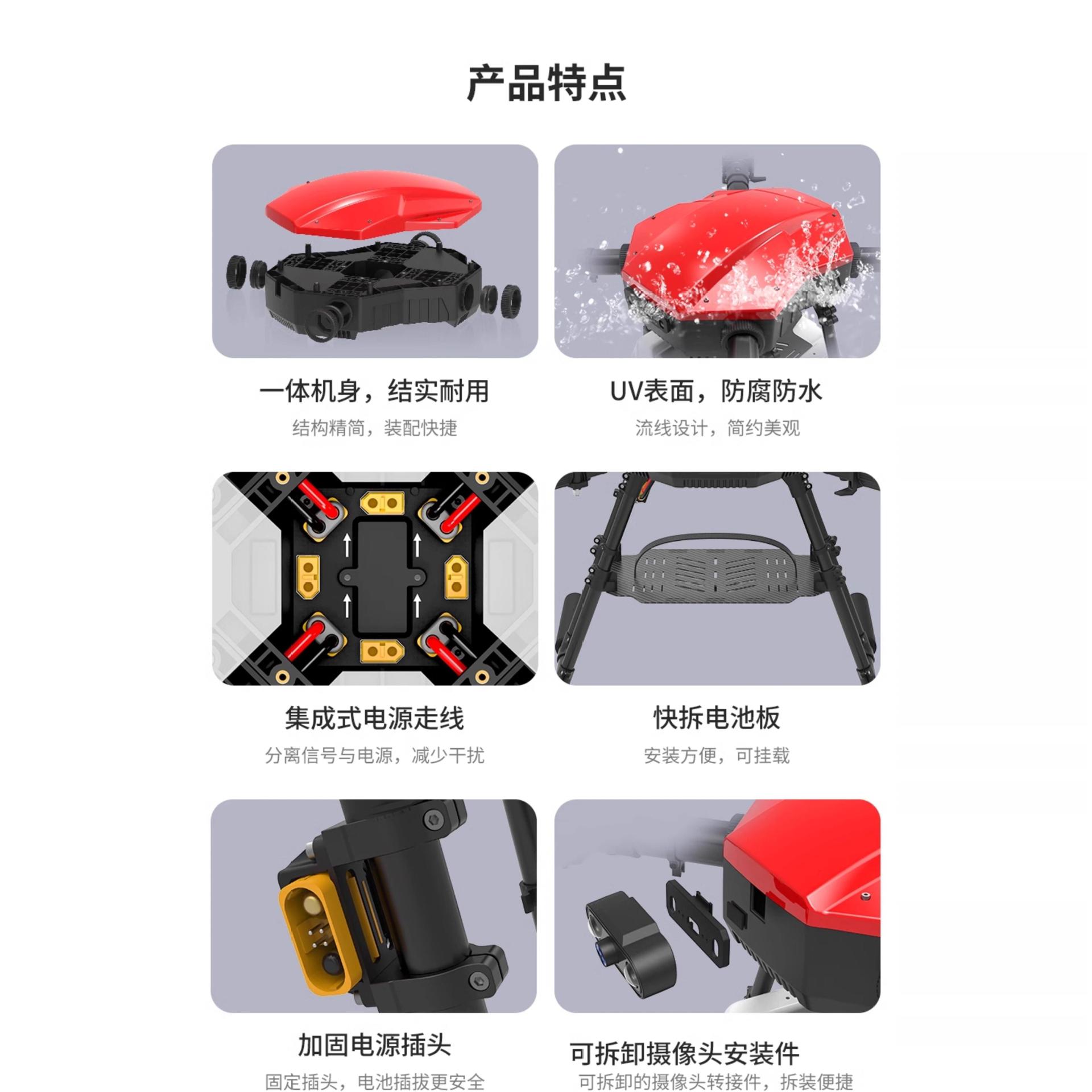 EFT翼飞特E410P行业无人机单机架多功能四轴10kg框架带电池板挂载