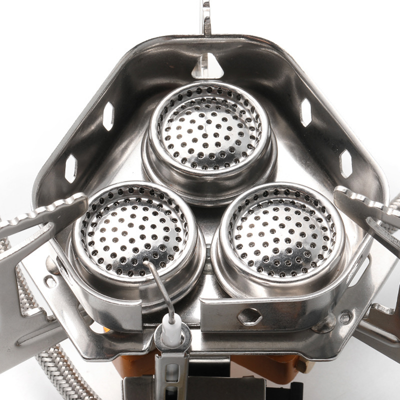 Outdoor Stove Portable Three Head Stove Outdoor Cooking Camping Mountaineering Windproof Stove Camping Equipment Strong Fire Butane Gas Stove