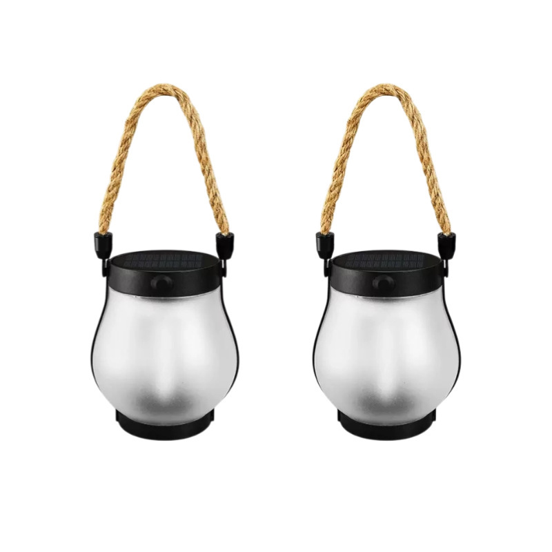 Cross border solar flame lamp hemp rope lantern courtyard garden decoration Mason lamp solar USB courtyard lamp