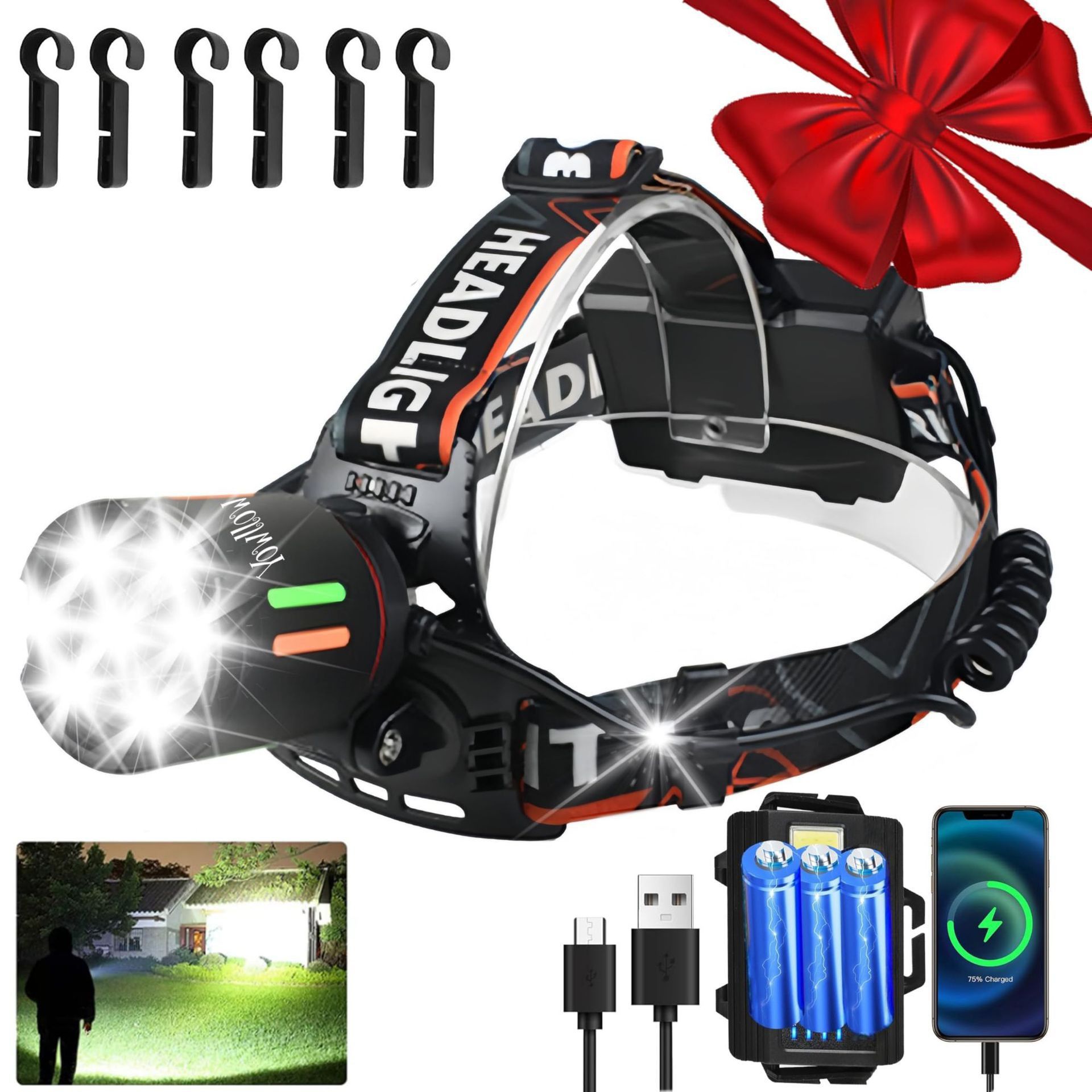 New cross-border white laser headlights with long-range LED rechargeable outdoor patrol zoom headlights