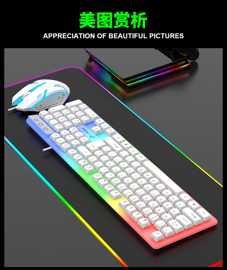 Gtx350 wired illuminated keyboard and mouse set Russian Arabic illuminated mechanical touch gaming computer