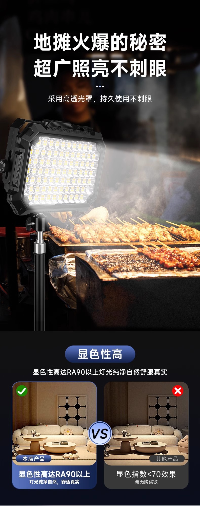 Rechargeable lighting, outdoor camping light, portable stand light, power outage emergency light, night market stall light, super bright stall light