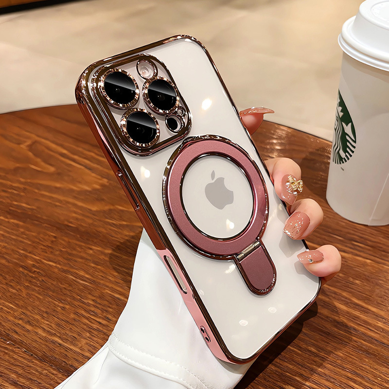 Suitable for iPhone 16 Promax phone case magnetic pivot bracket, Apple 17 transparent all inclusive anti drop 14 hard cover