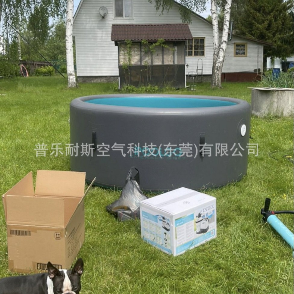 IPOOLGO double-layer inflatable brushed swimming pool circular PVC new technology with gray exterior and blue interior, novel and thickened swimming pool
