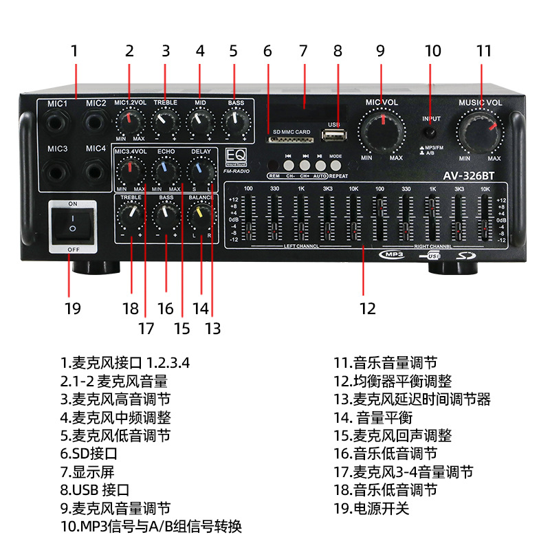 Усилитель HiFi AV-326BT с Bluetooth и двойным каналом