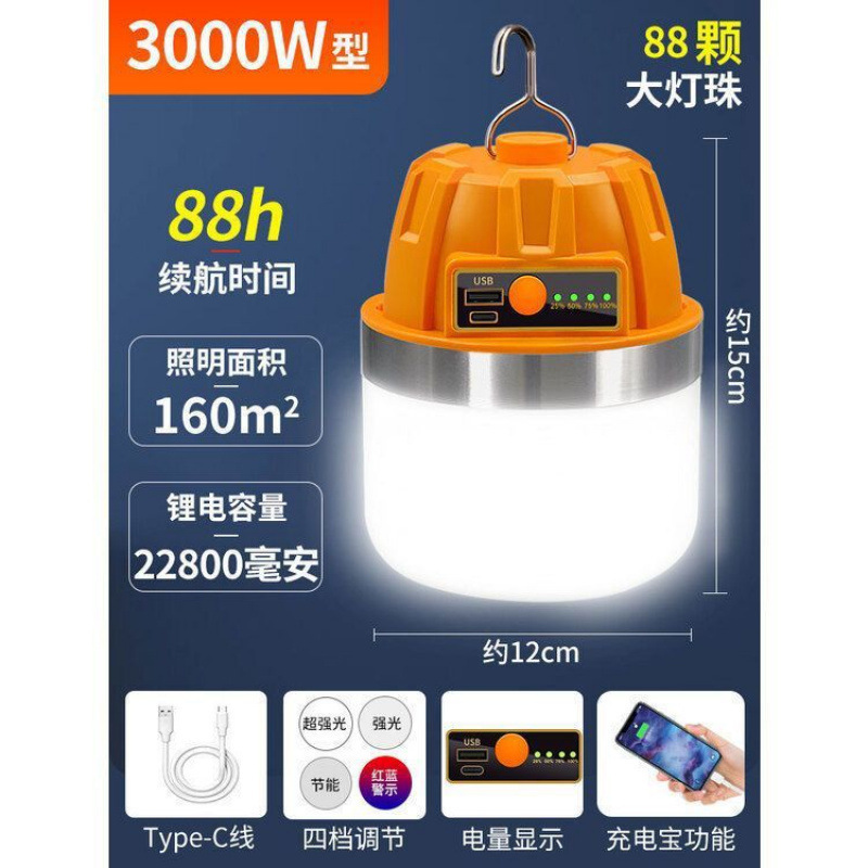 High power rechargeable lighting fixtures, durable light bulbs, night market stalls, mobile camping, household power outages, emergency response
