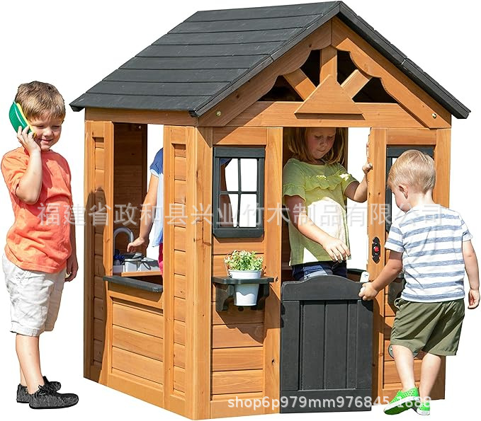 欧美儿童户外玩具小木屋树屋儿童游戏房农庄幼儿园耐用木质小屋