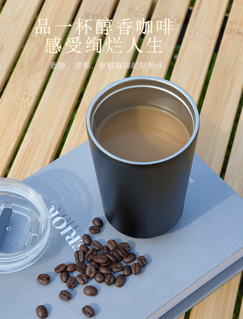 2025跨境新品304不锈钢保温杯保冷防漏翻盖咖啡杯随身便携礼品