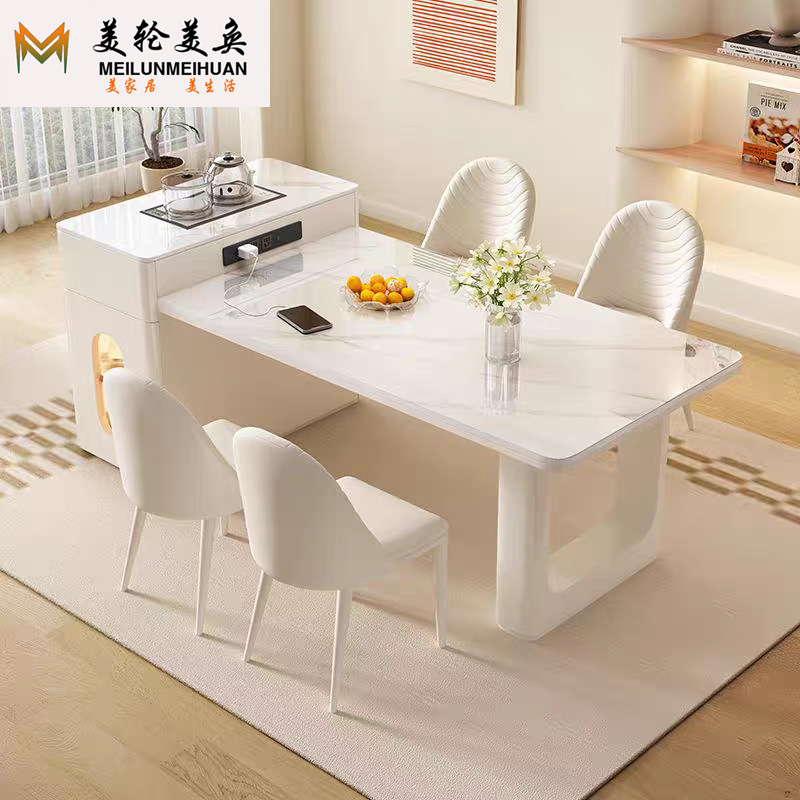 Italian rock slab dining table, island platform integrated small apartment, modern and simple dining room, kitchen, expandable middle island platform dining table
