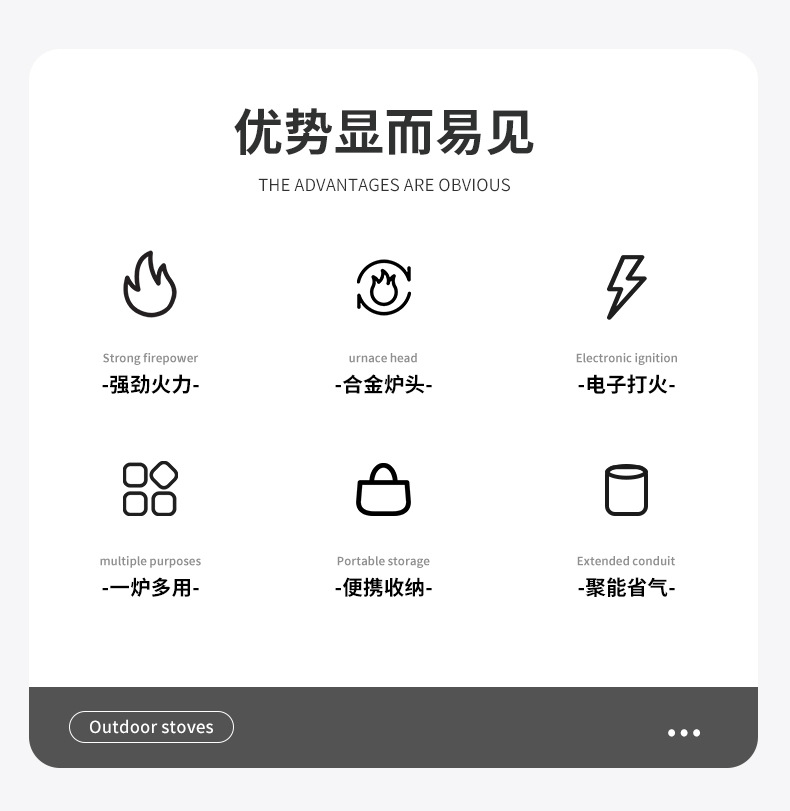 Outdoor camping, three head windproof stove, portable gas stove, dual-purpose card stove, picnic gas stove, card magnetic stove