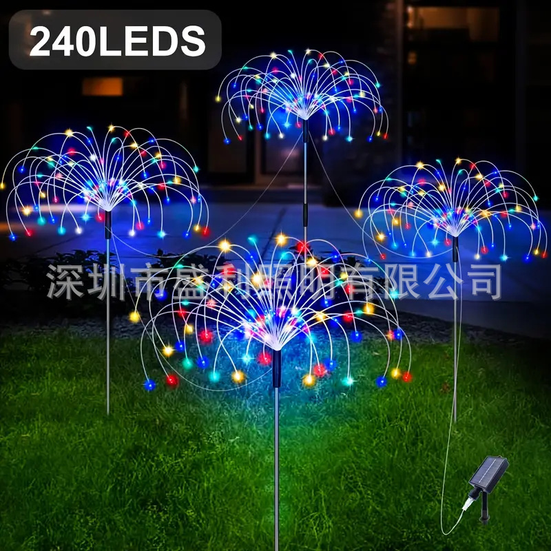 Solar powered one to four fireworks, ground mounted lights, courtyard gardens, small courtyards, decorative landscapes, atmosphere, waterproof outdoor lawn lights